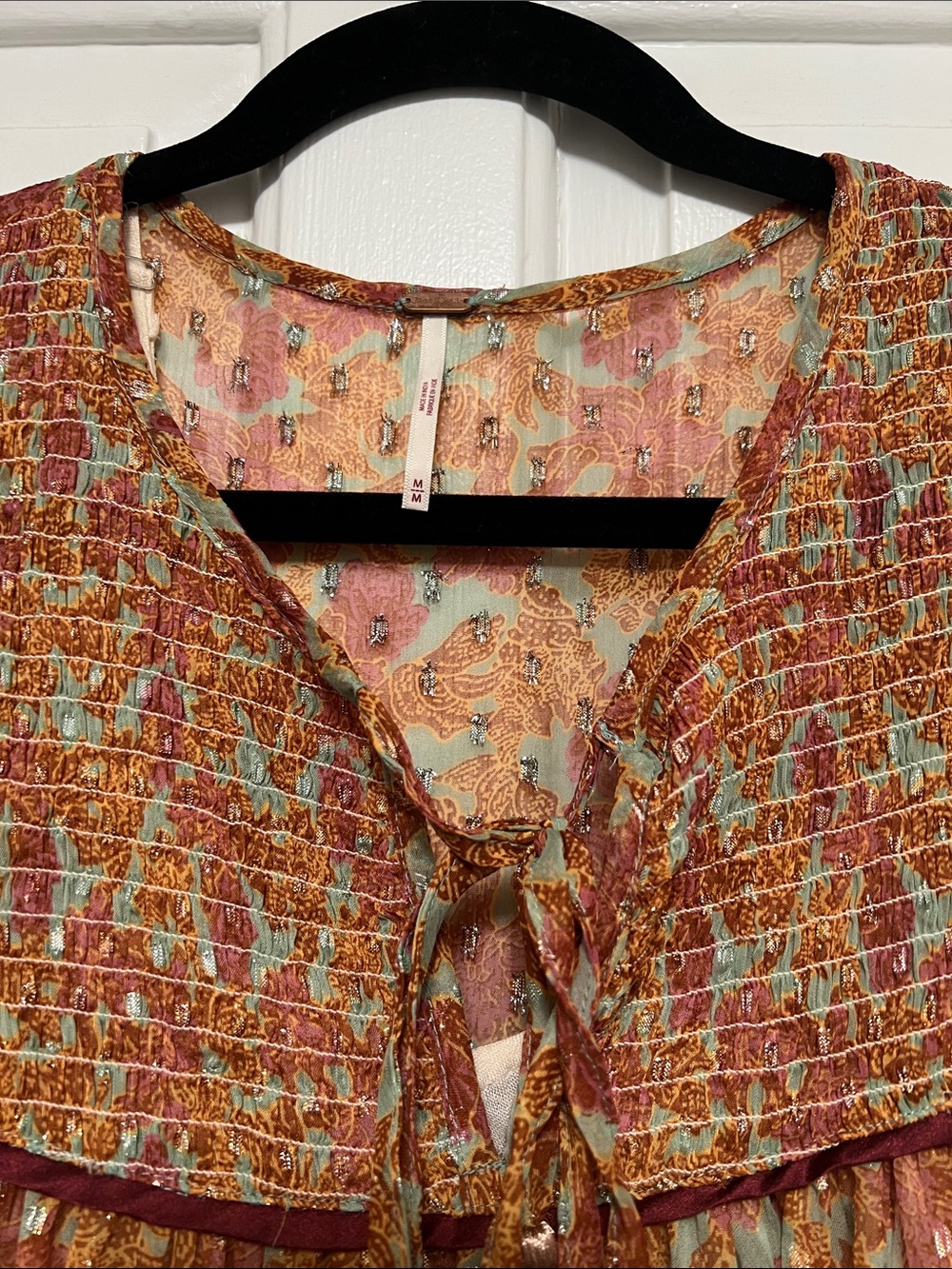 Free People Boho Floral Tiered Peasant Dress in Rust - Picture 3 of 8